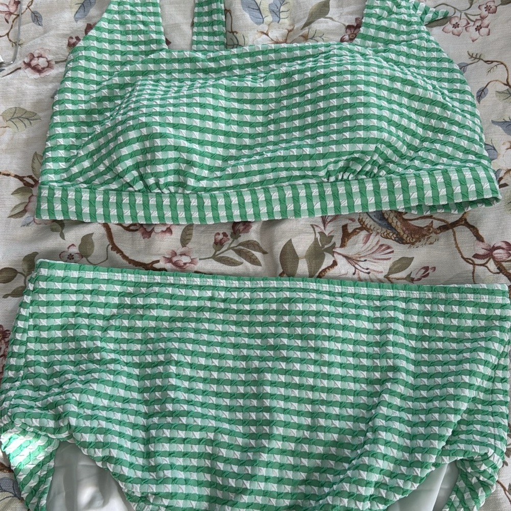 Lands' End Green and White Checkered Bikini